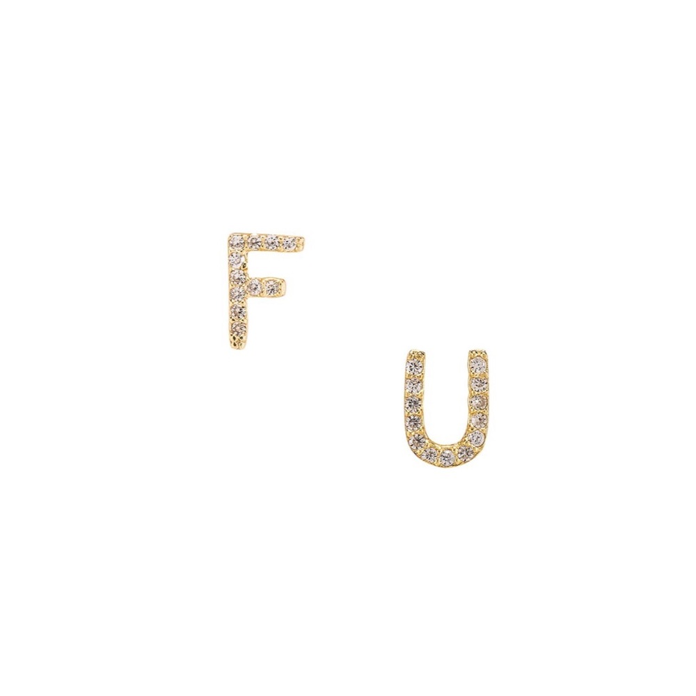 F U earring set in gold